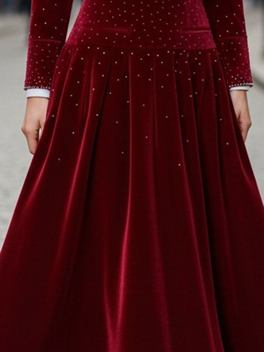 Mooyius Burgundy Velvet Embellished Two-Piece Set