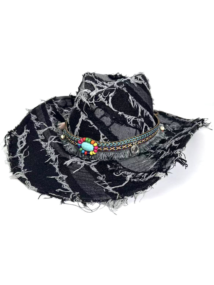 Vintage Distressed Raw-edged Western Cowboy Hat