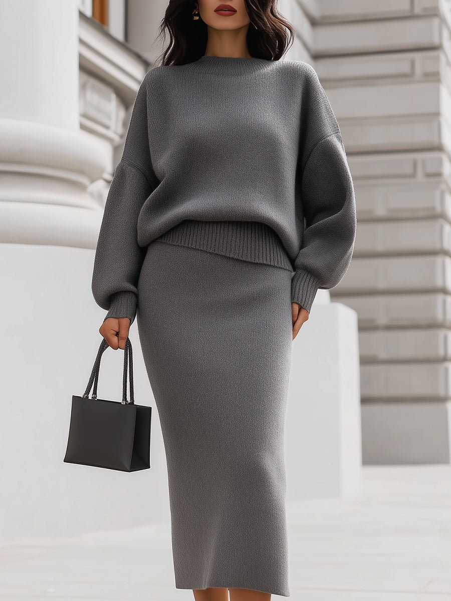 Chic Knit Two-Piece Sweater & Skirt Set