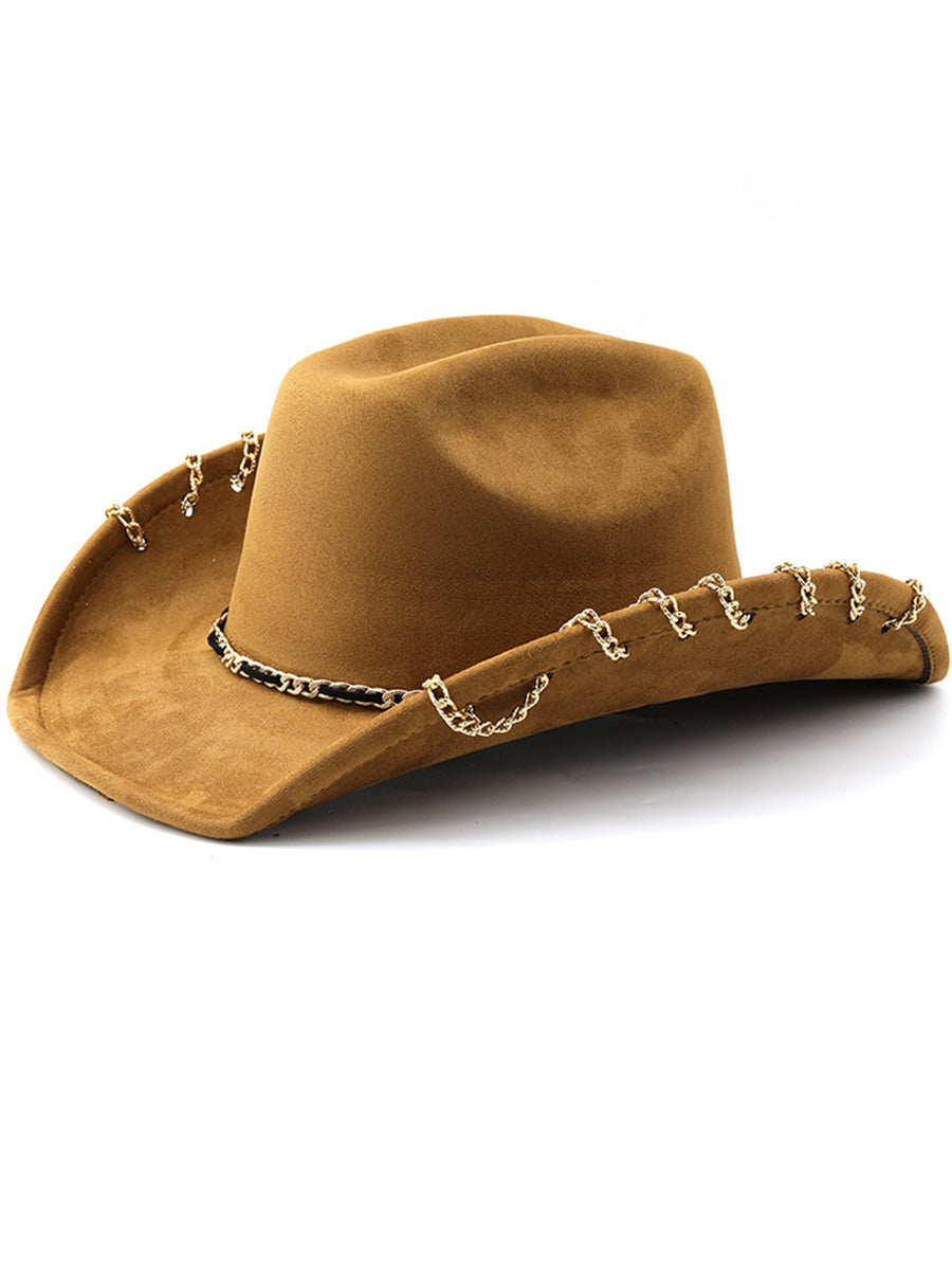 Outdoor Retro Large Brim Decorative Chain Cowboy Hat