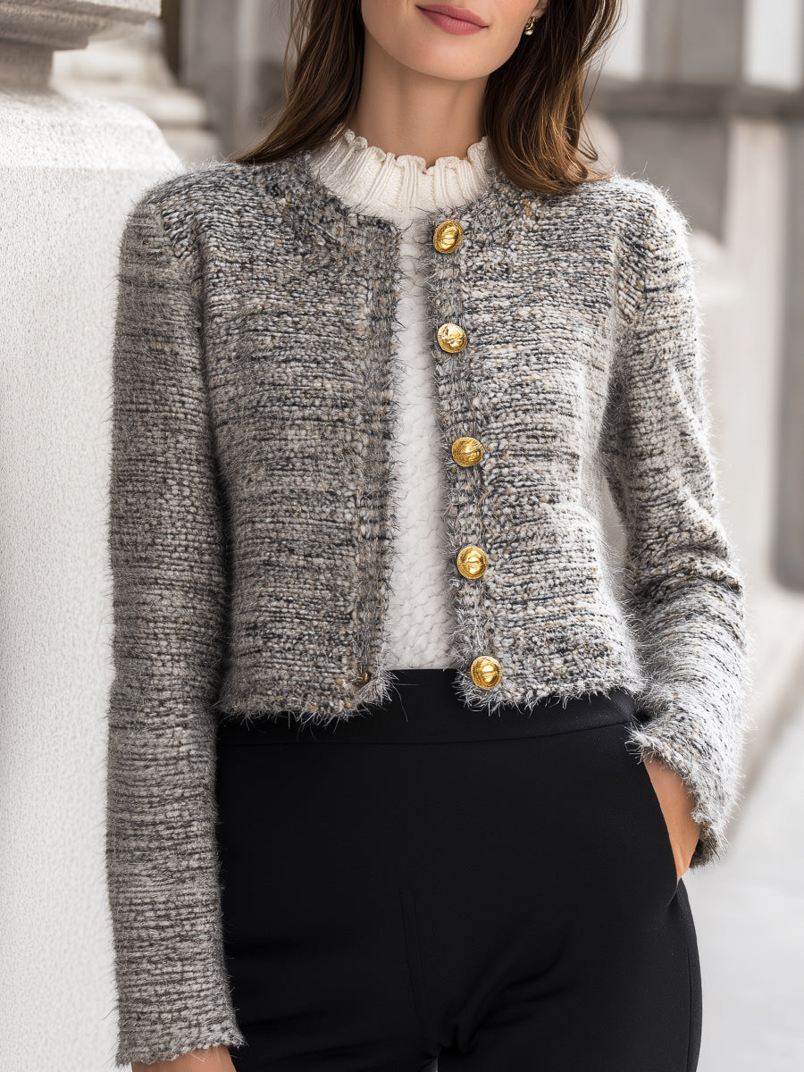 Cropped Tweed Jacket With Gold Buttons