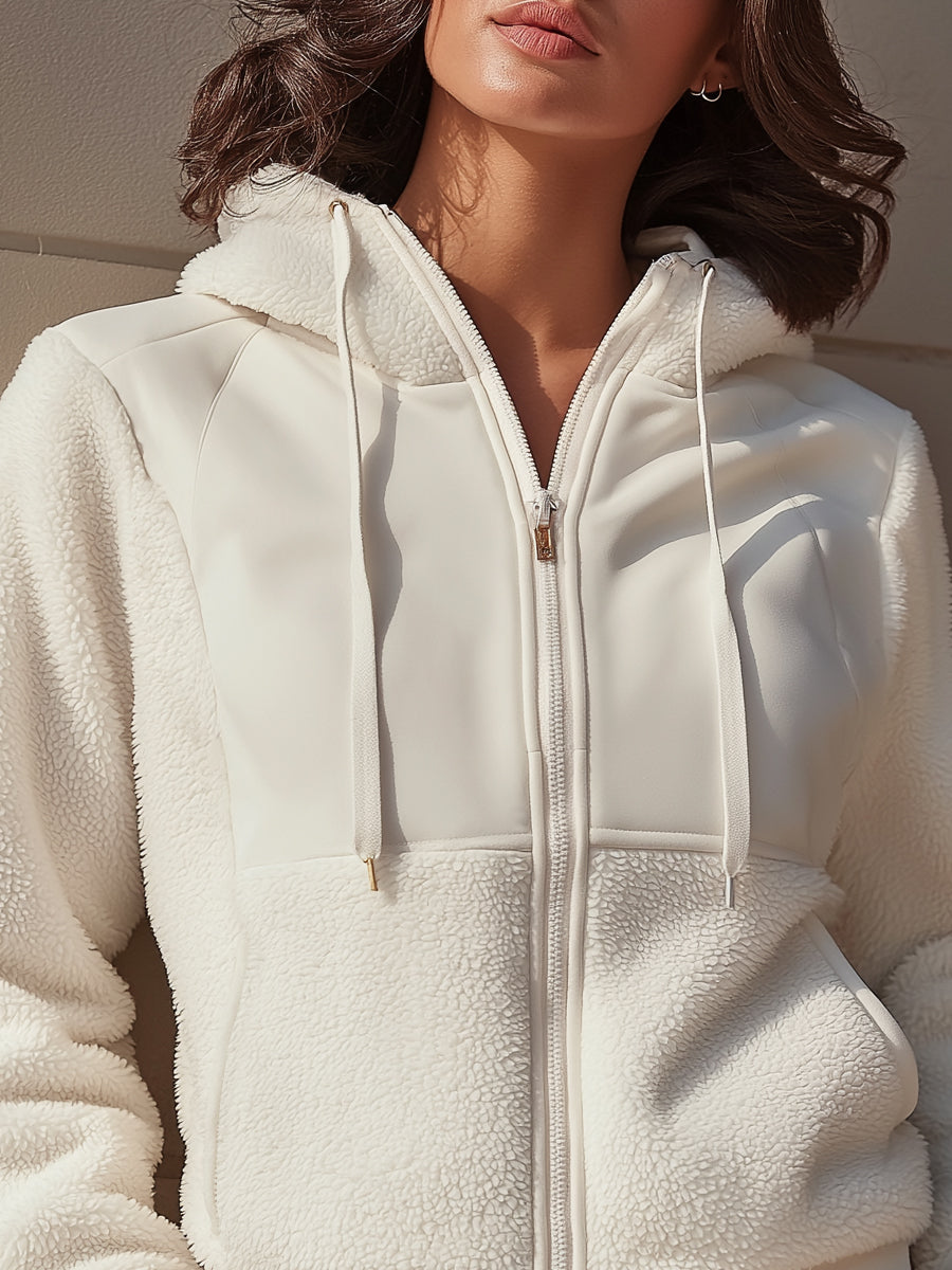 Zip-Front Fleece-Panel Hooded Jacket