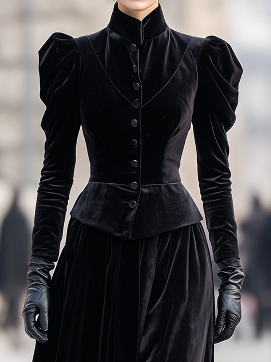 Black Velvet Jacket & Skirt Set