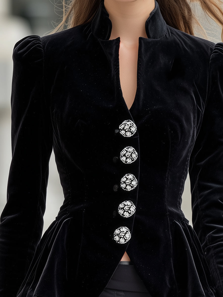 Velvet Embellished Button Jacket