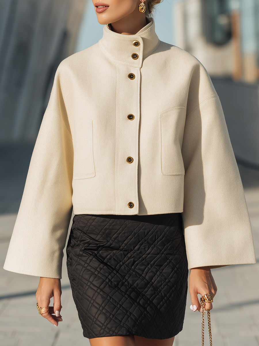 Ivory Cropped Jacket With Quilted Skirt Set
