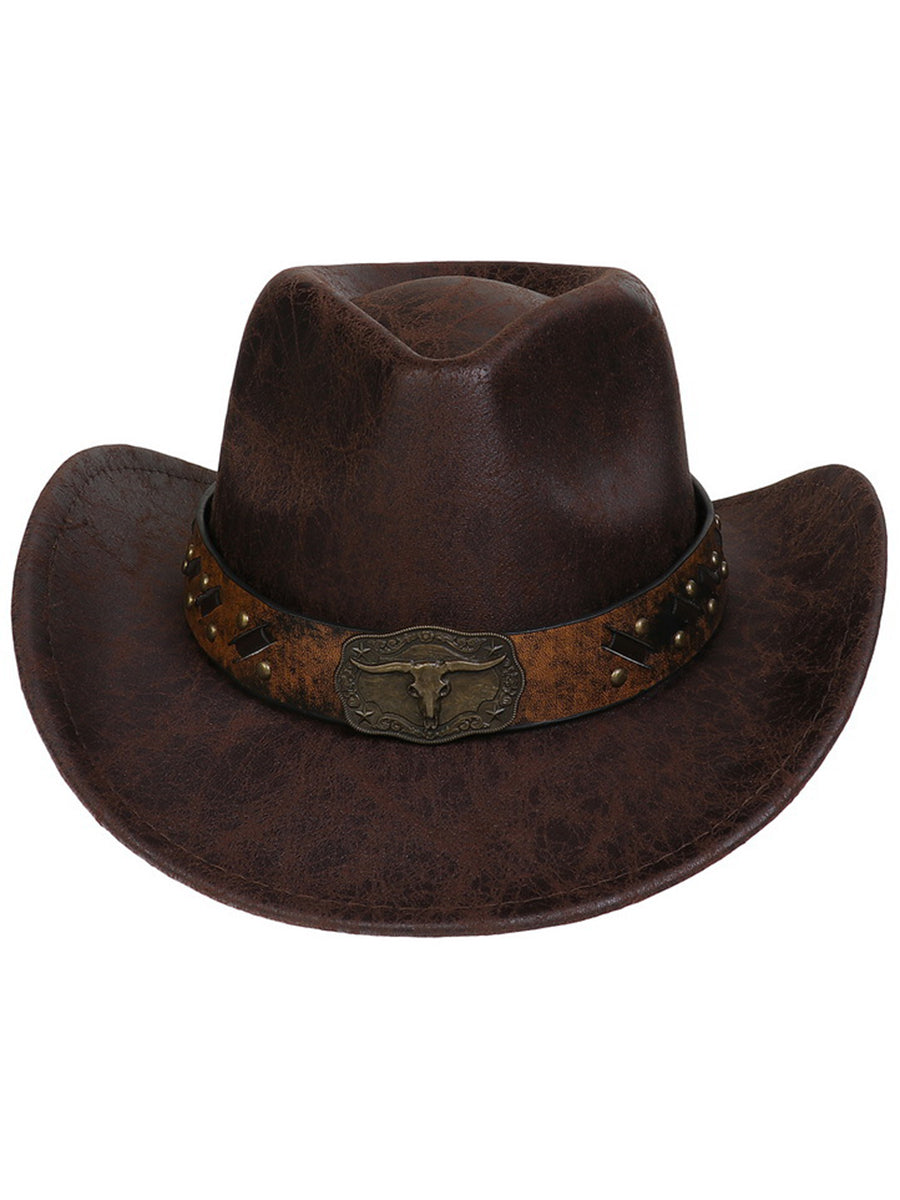 Western Vintage Faux Leather Cracked Cowboy Hat