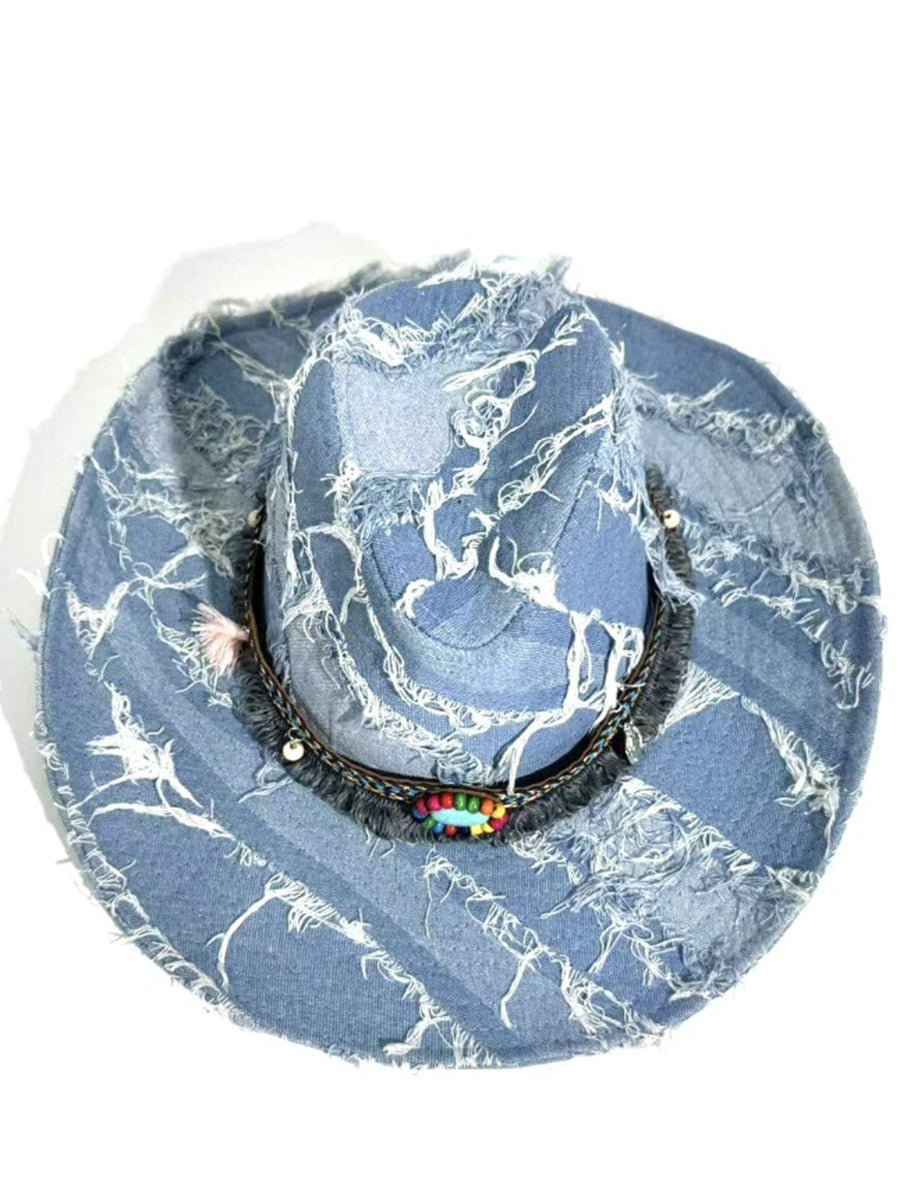 Vintage Distressed Raw-edged Western Cowboy Hat