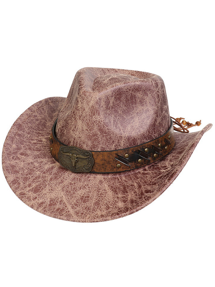 Western Vintage Faux Leather Cracked Cowboy Hat