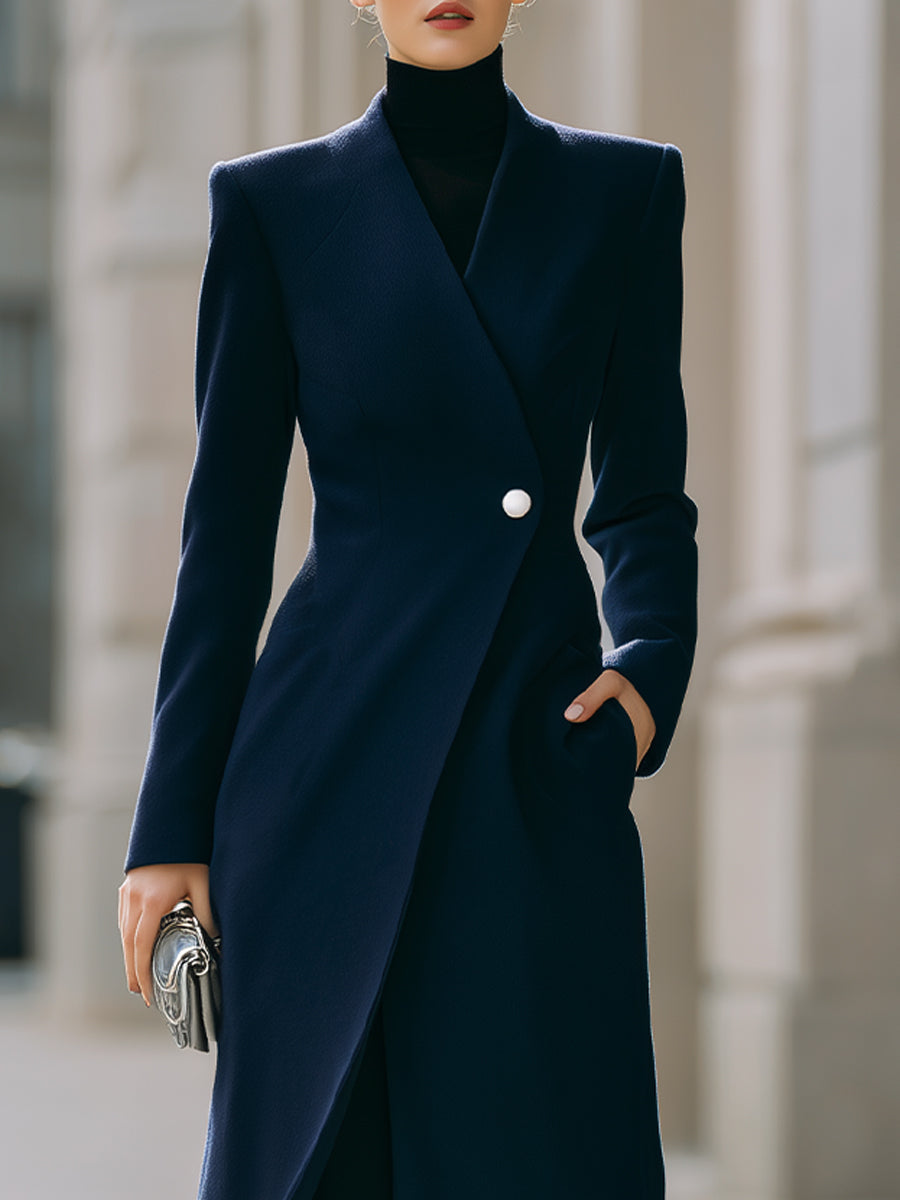 Sophisticated Navy Single - Button Maxi Coat