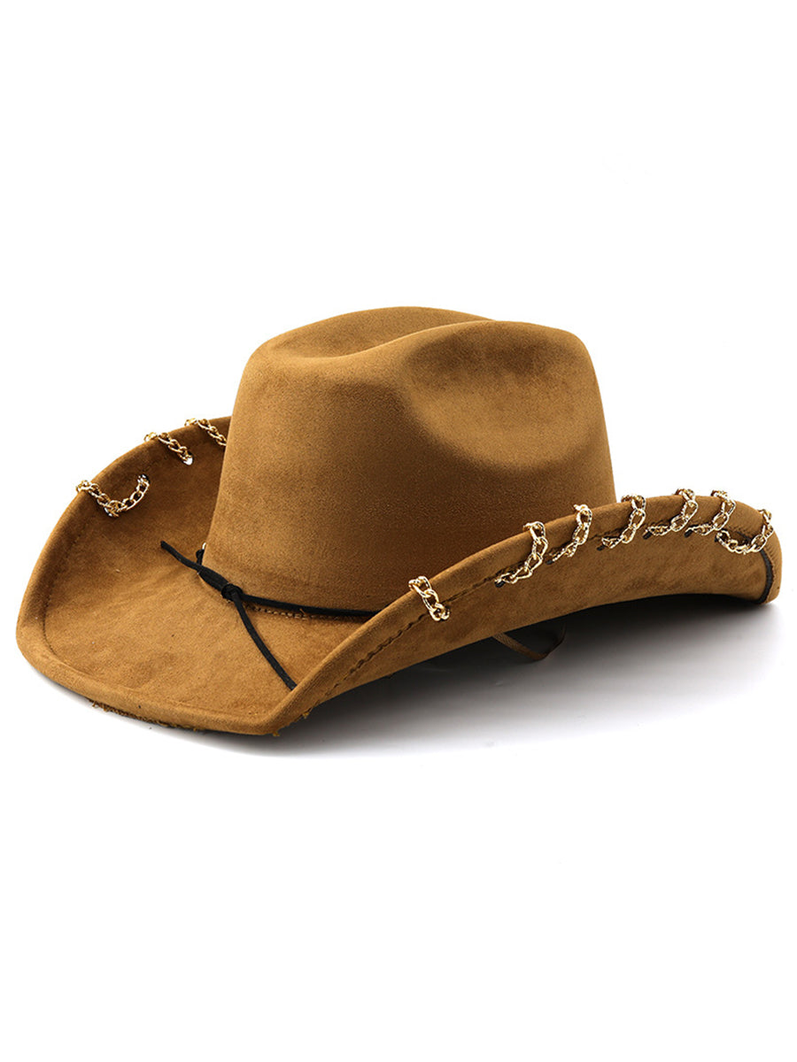 Outdoor Retro Large Brim Decorative Chain Cowboy Hat