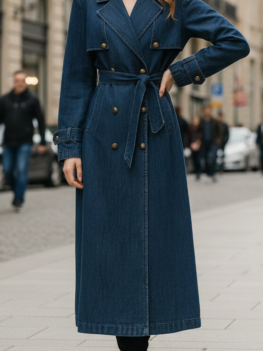 Indigo Denim Double-Breasted Trench Coat