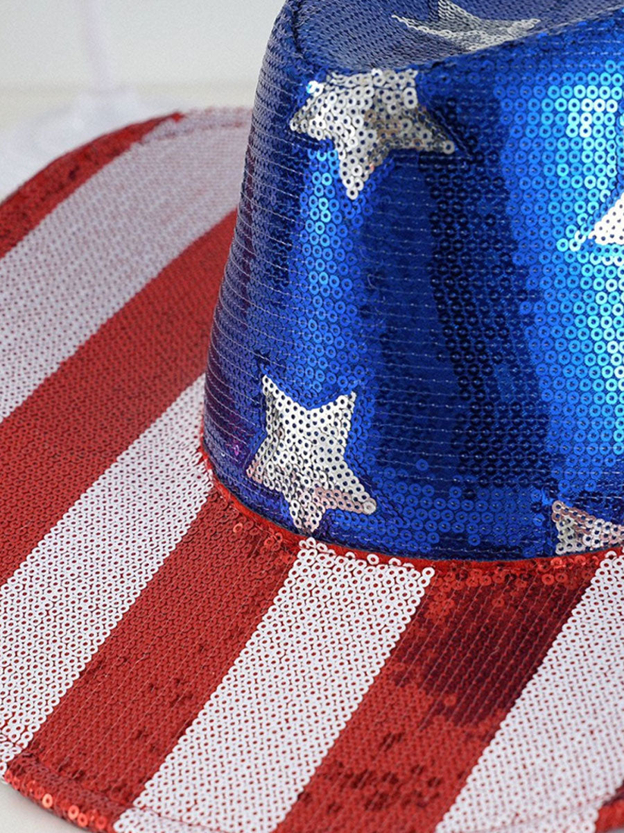 Sequined American Flag Western Cowboy Hat