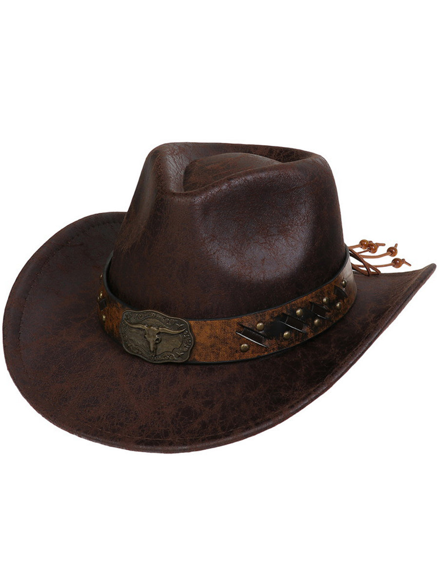 Western Vintage Faux Leather Cracked Cowboy Hat
