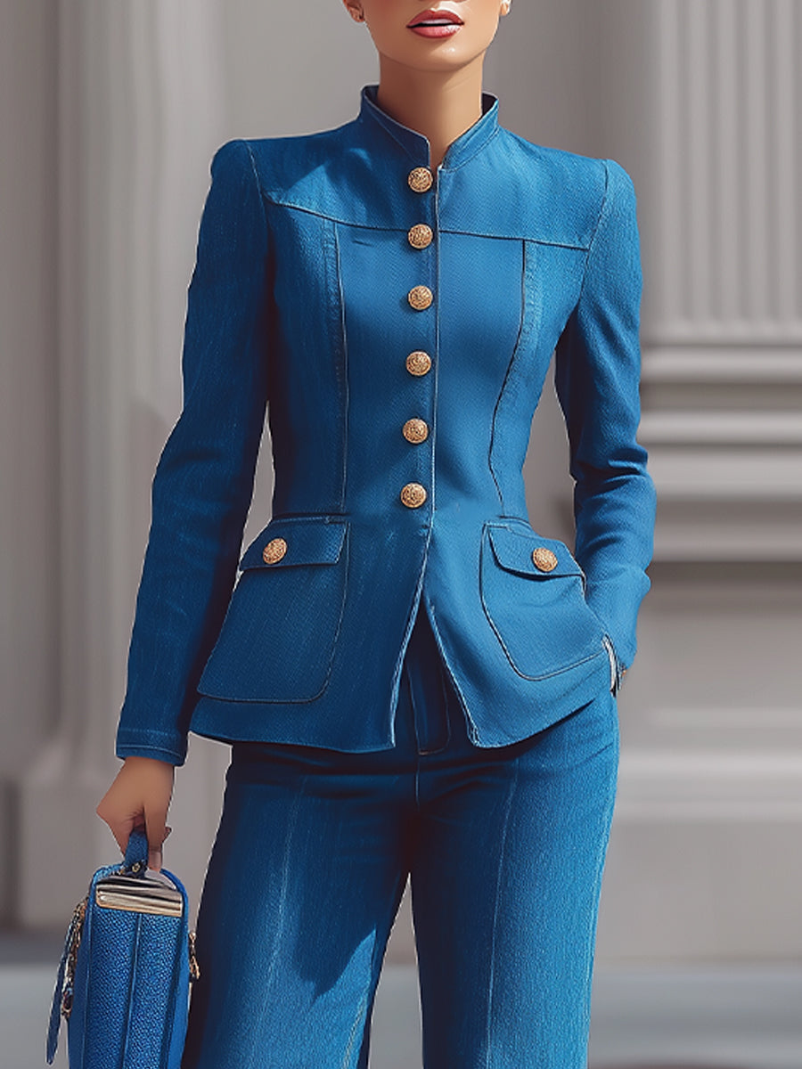 Mooyius Denim Suit, Tailored For Sophistication And Comfort