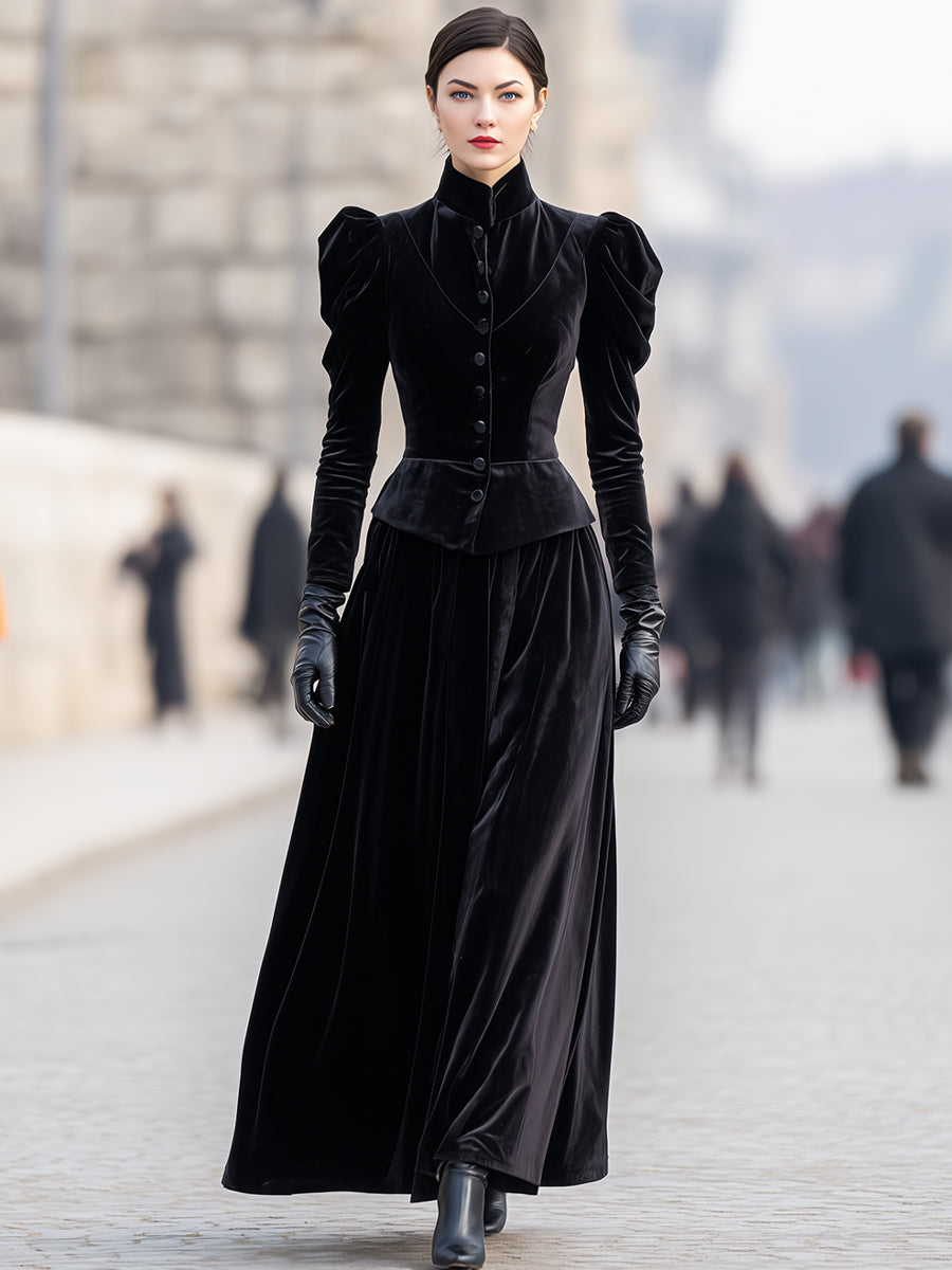 Black Velvet Jacket & Skirt Set