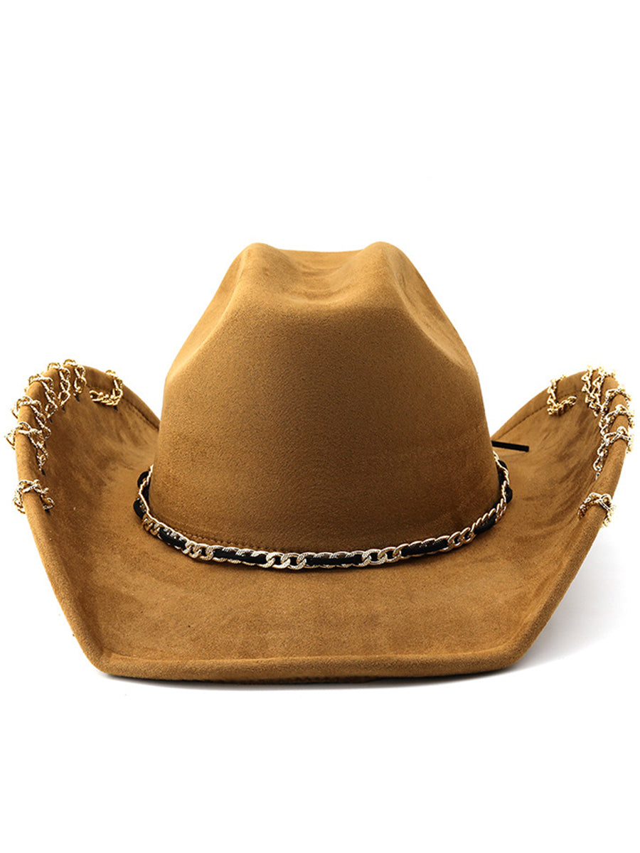 Outdoor Retro Large Brim Decorative Chain Cowboy Hat