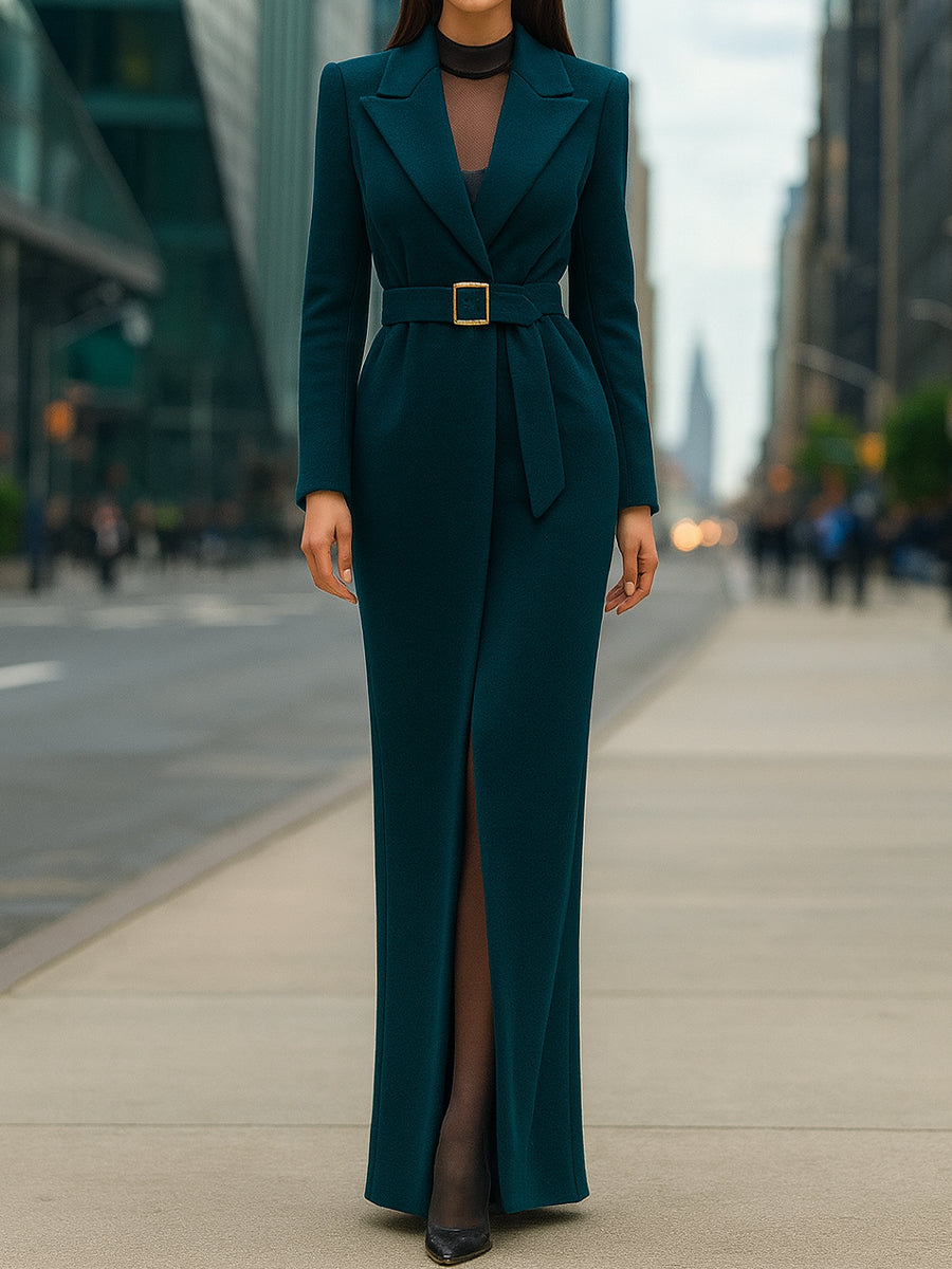 Mooyius Emerald Tailored Belted Maxi Coat