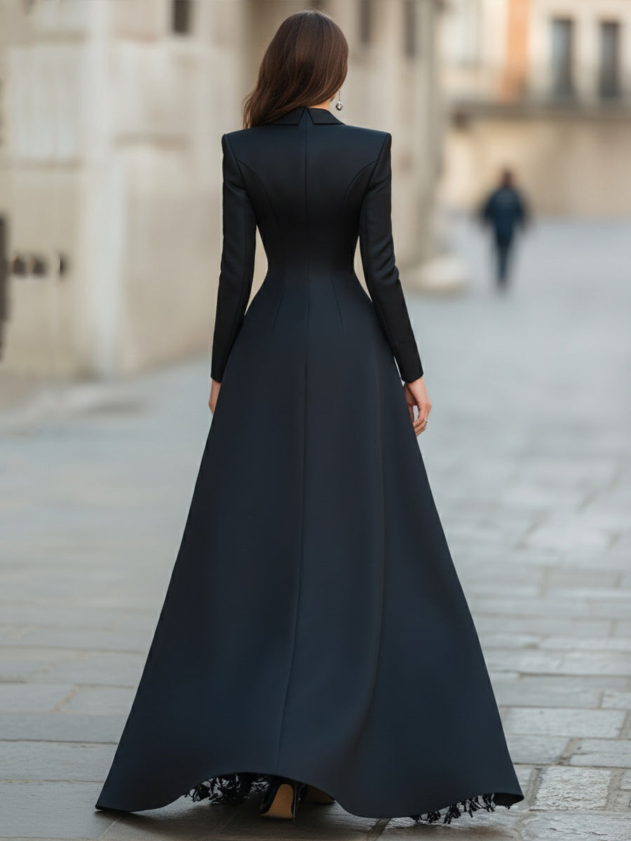 Elegant Tailored Blazer Panel Lace Gown
