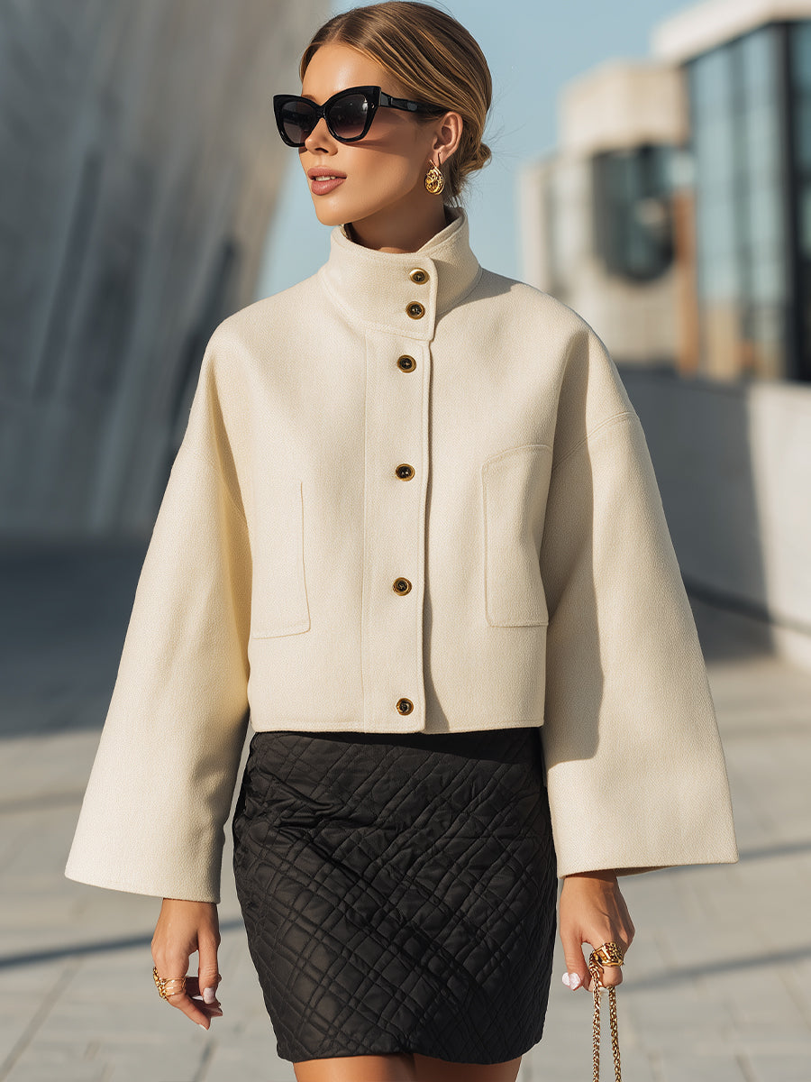 Ivory Cropped Jacket With Quilted Skirt Set