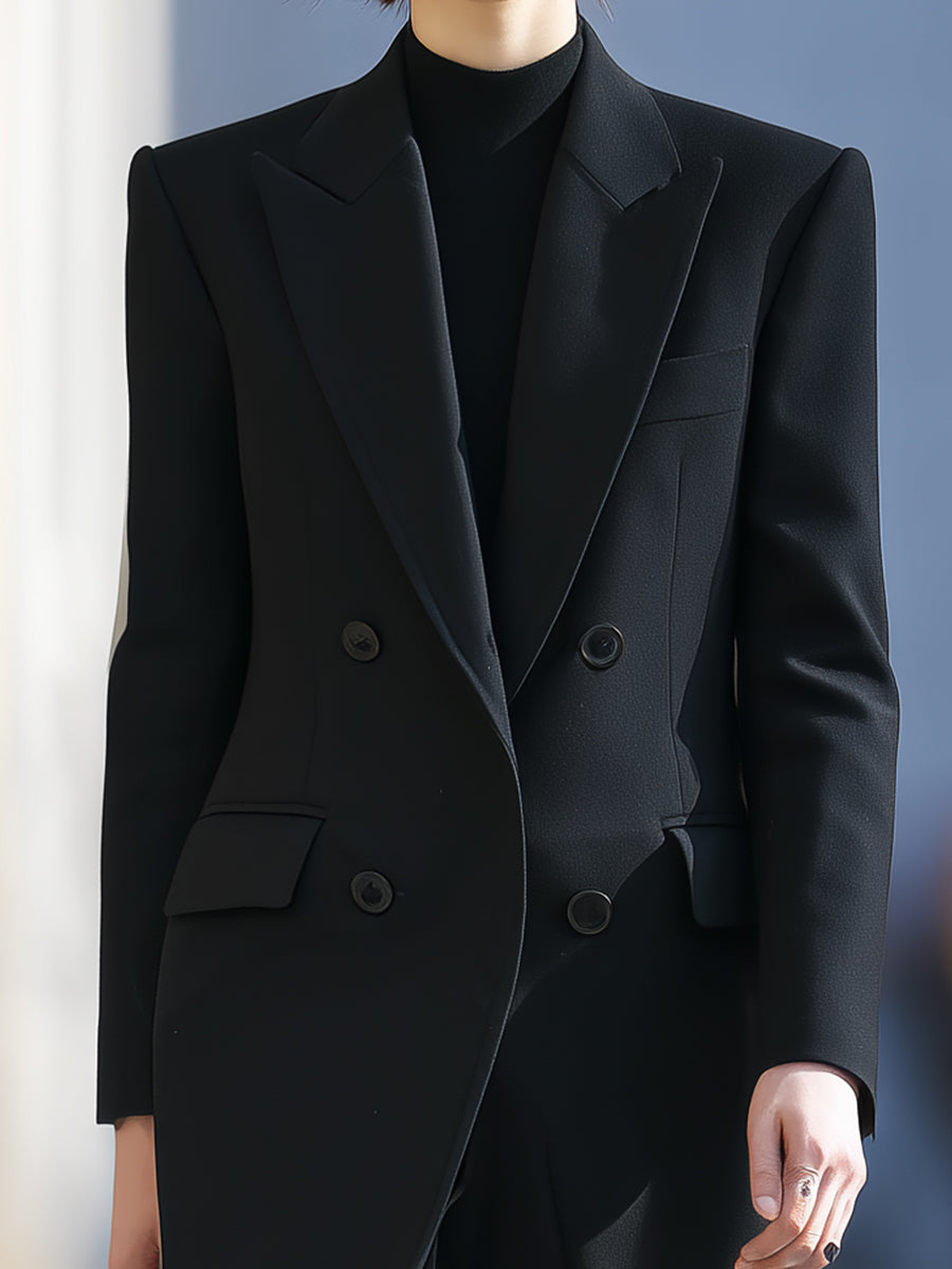 Noir Double-Breasted Sculpted Blazer