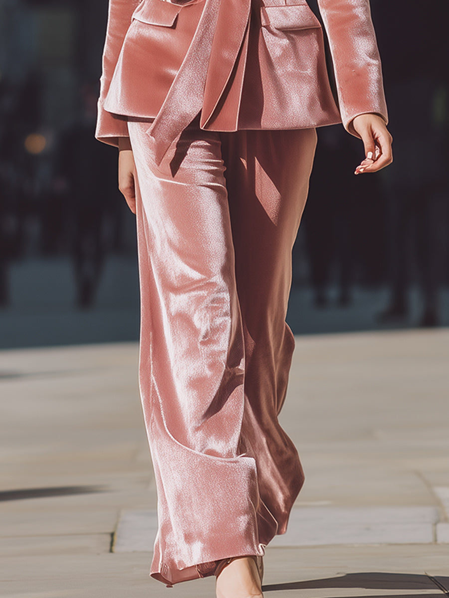 Rose Velvet Belted Pantsuit