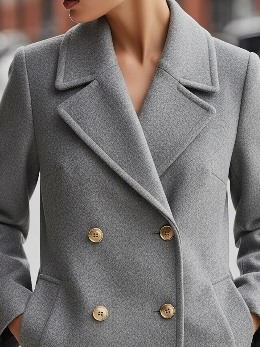 Grey Double - Breasted Wool Blend Blazer