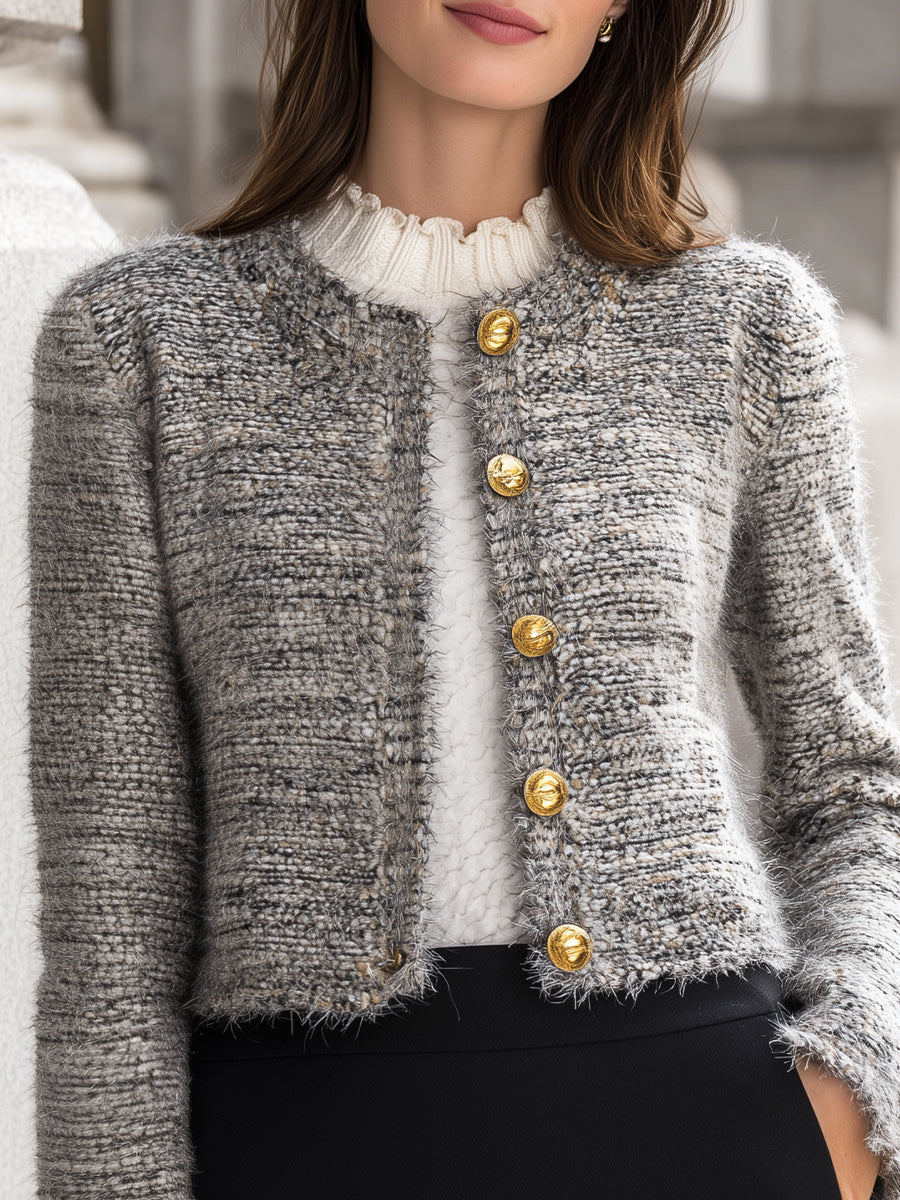 Cropped Tweed Jacket With Gold Buttons