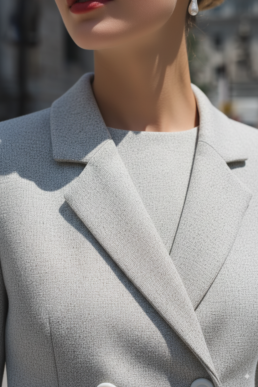 Light Grey Double-Breasted Skirt Suit