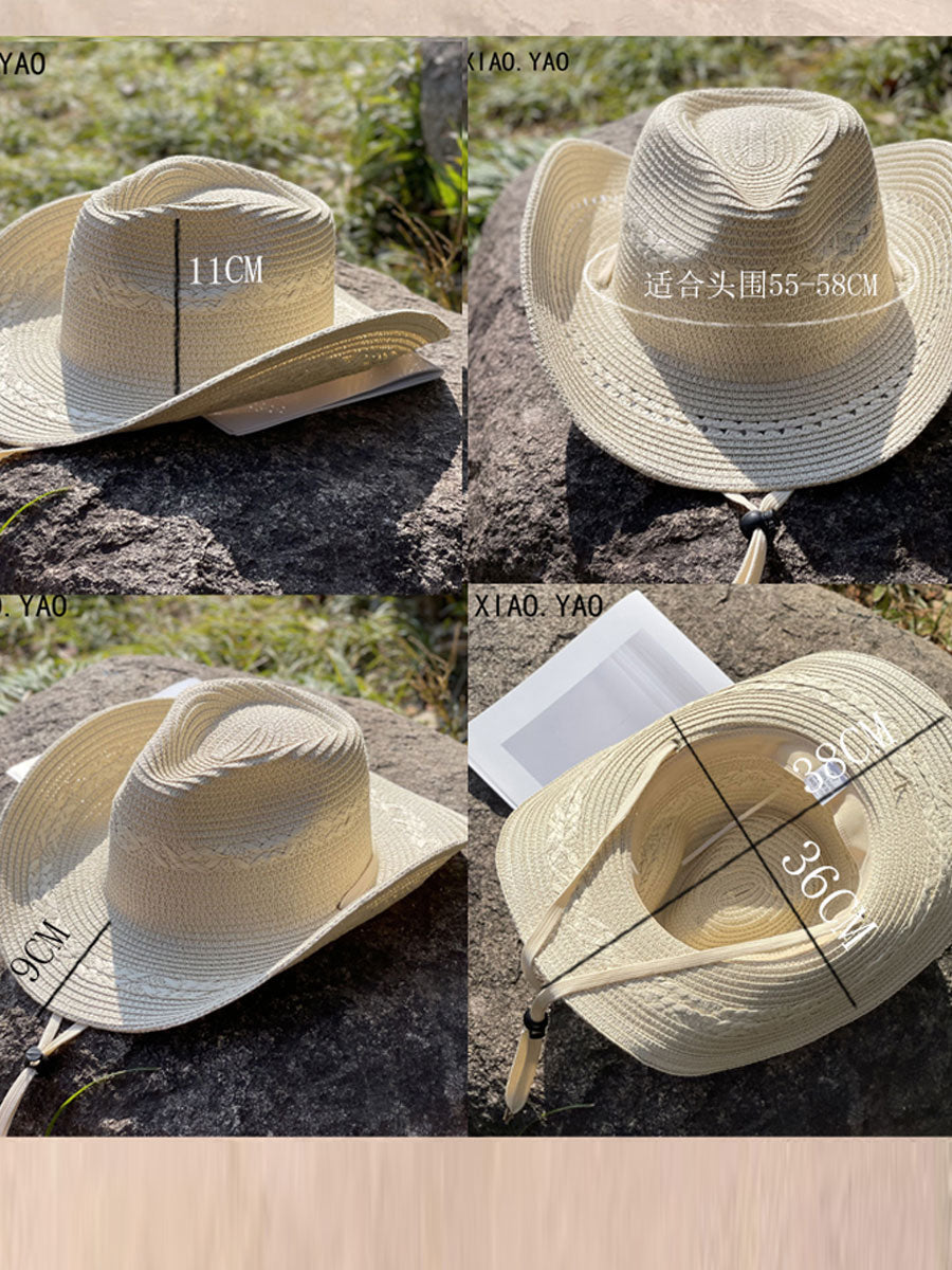 Western Vintage Woven Straw Hat Jeweled Visor