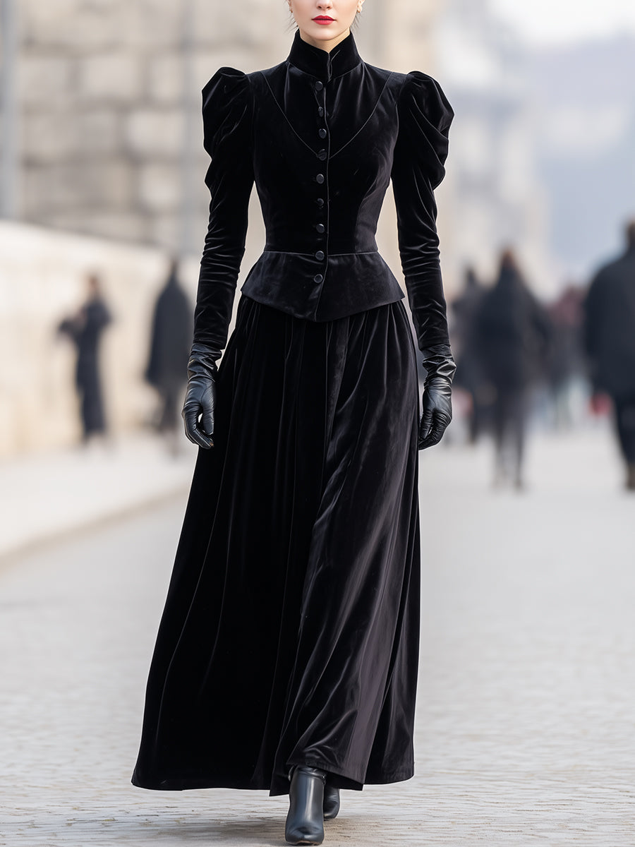 Black Velvet Jacket & Skirt Set