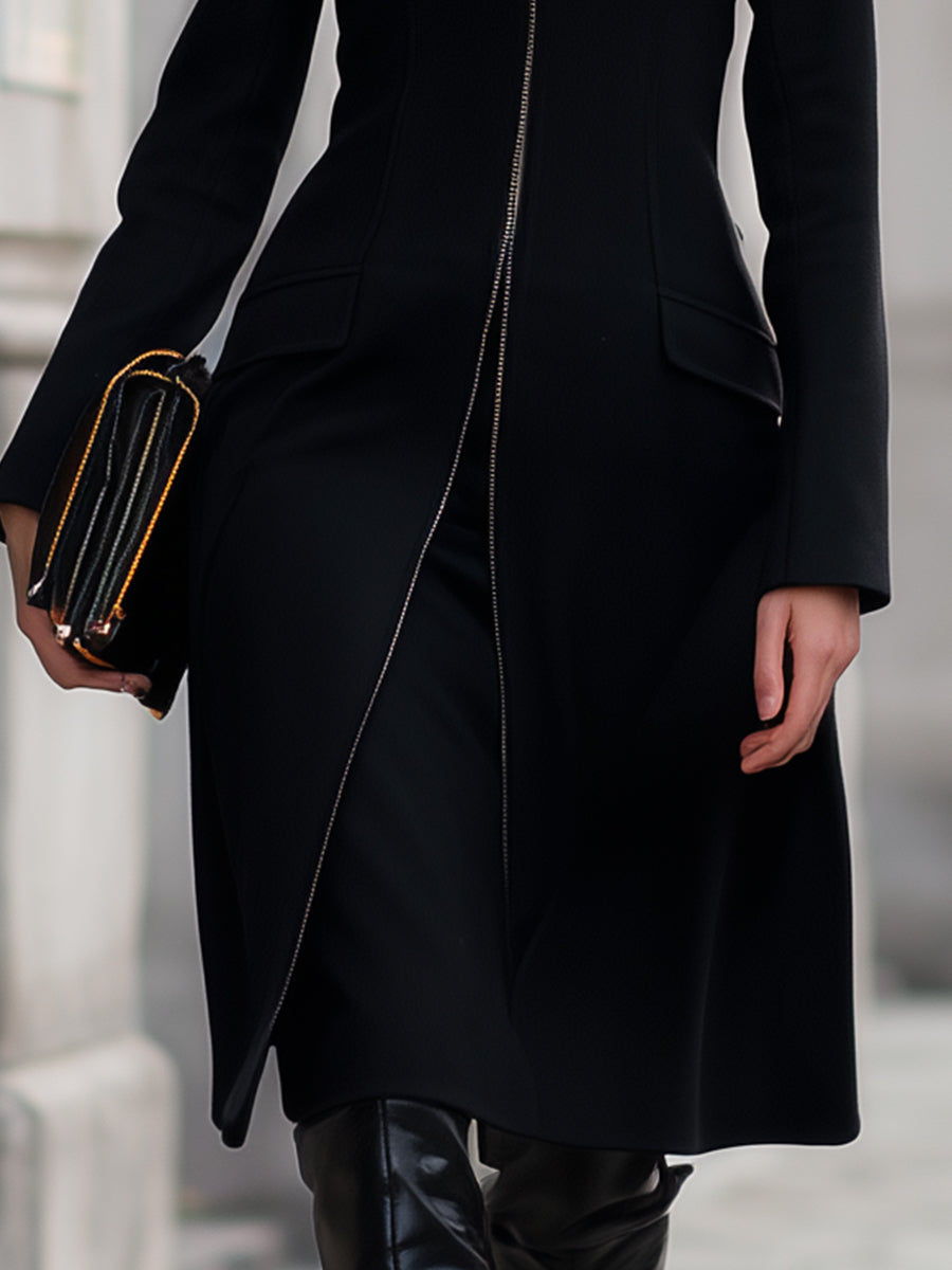 Black Tailored Zip-Up Coat