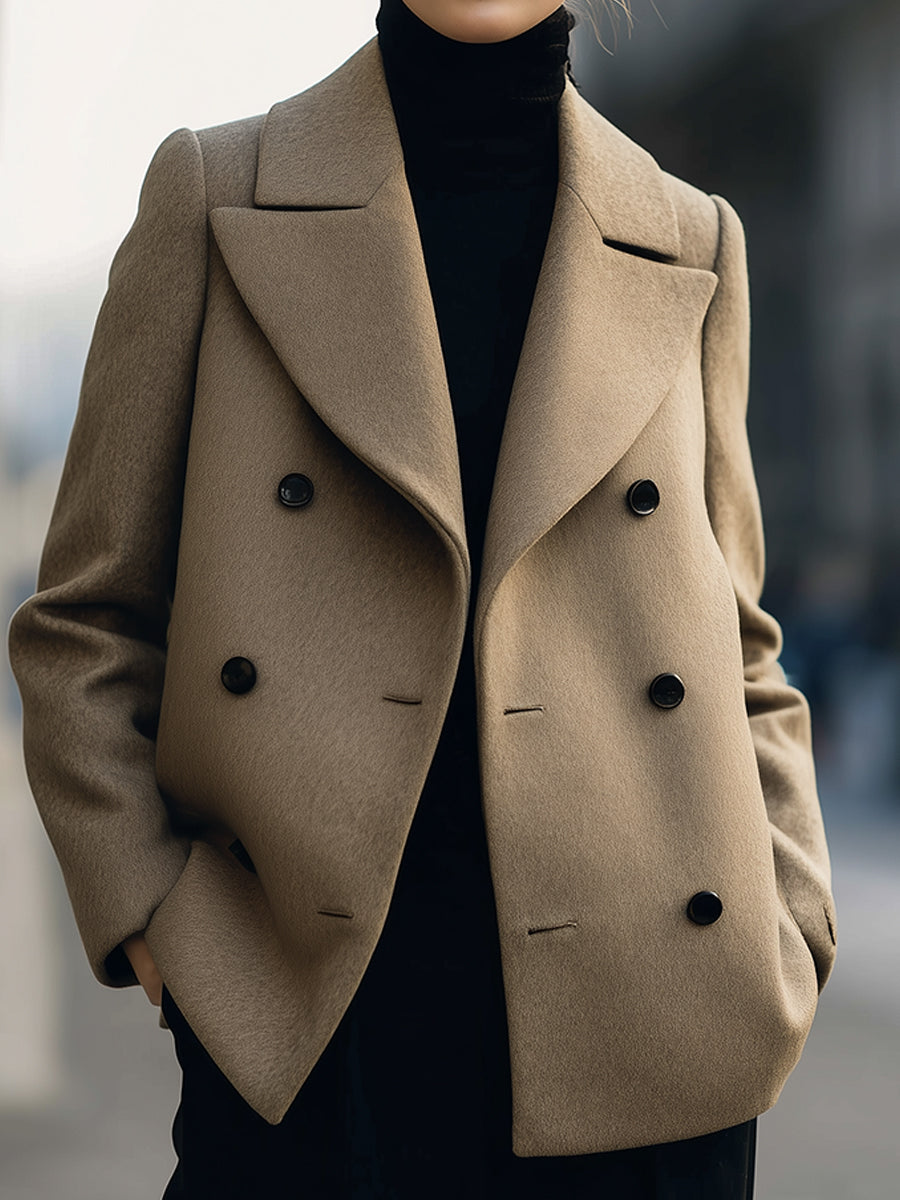Short Double-Breasted Camel Coat
