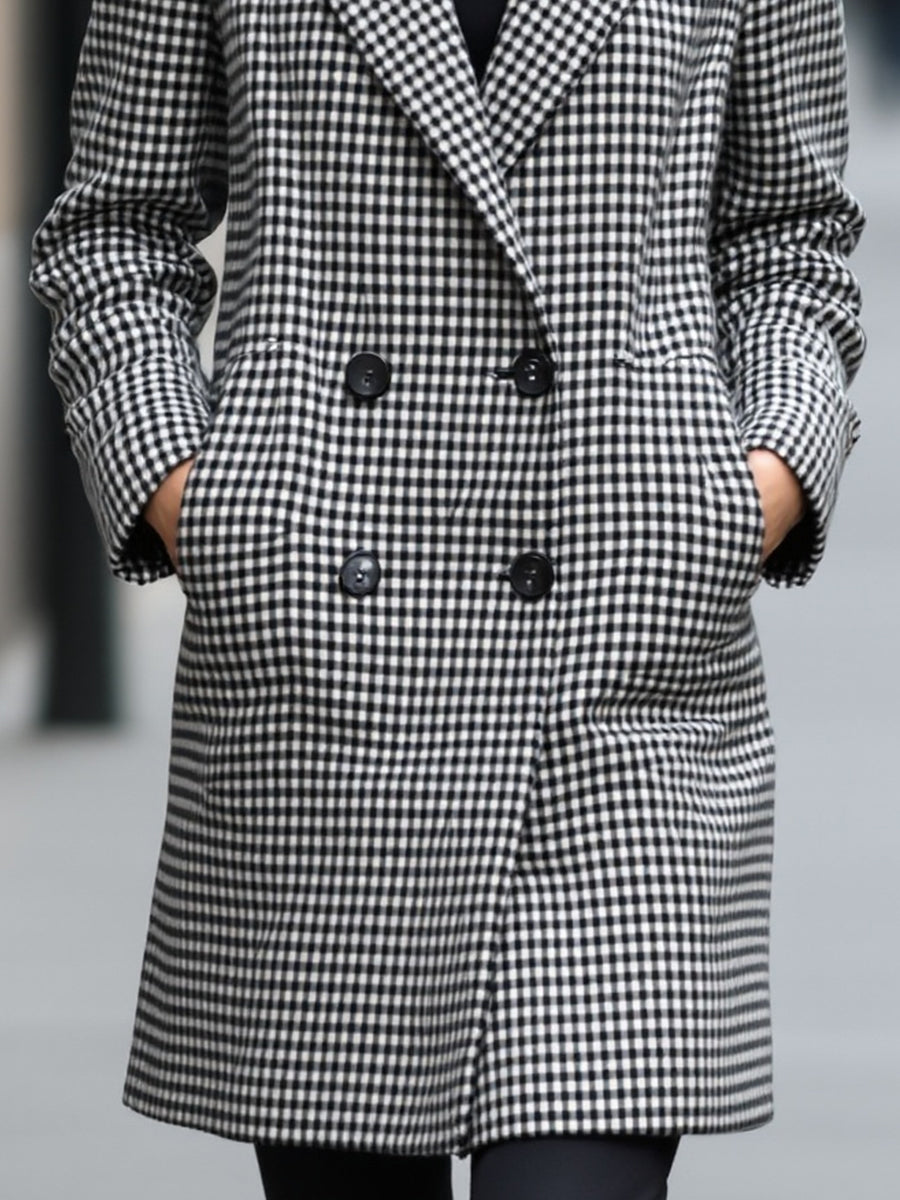 Checked Wool Double-Breasted Coat