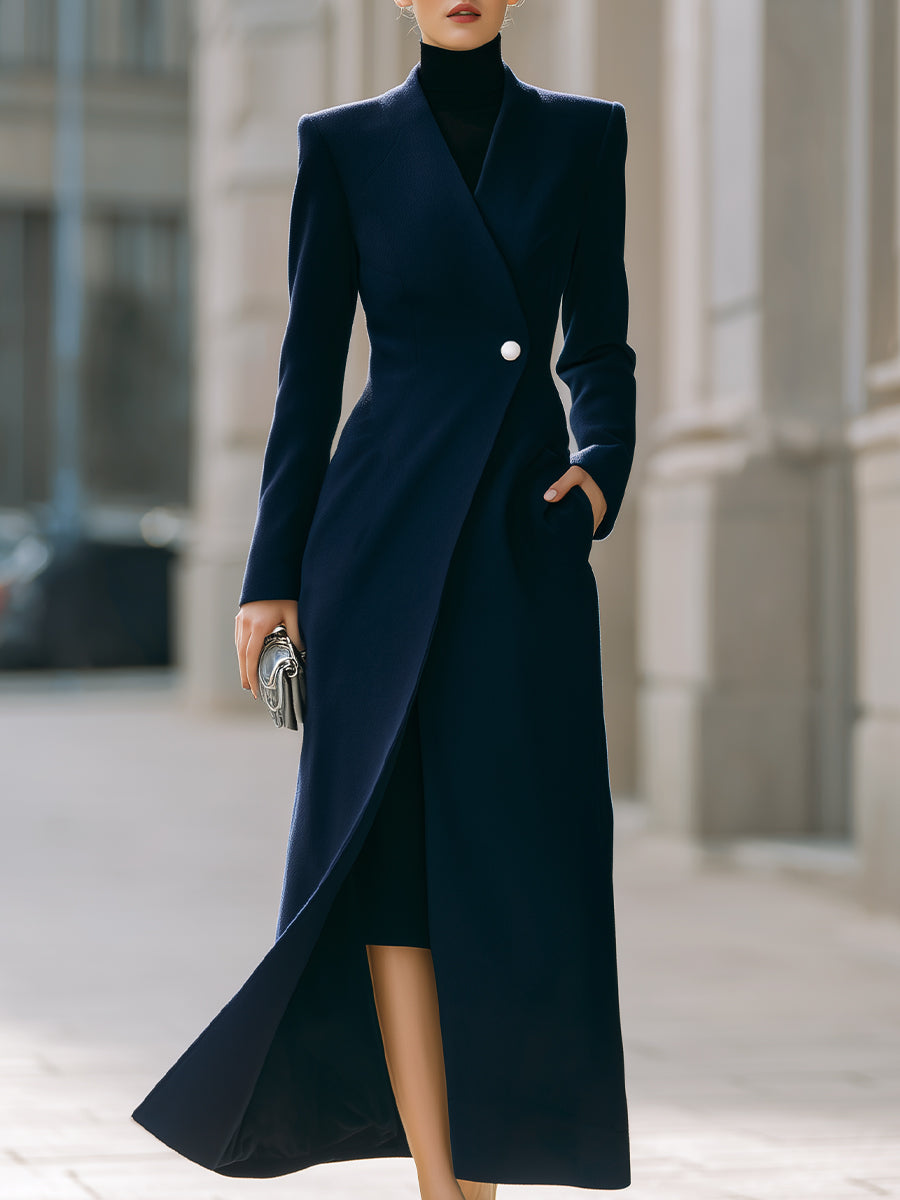 Sophisticated Navy Single - Button Maxi Coat