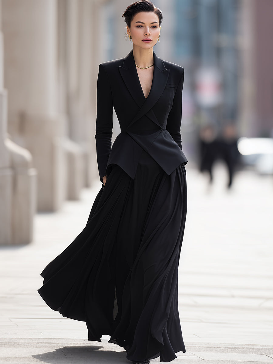 Draped Tailored Jacket & Flowing Skirt Set