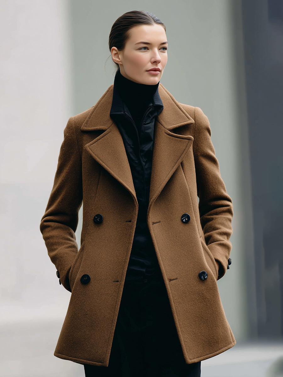 Classic Camel Double-Breasted Coat