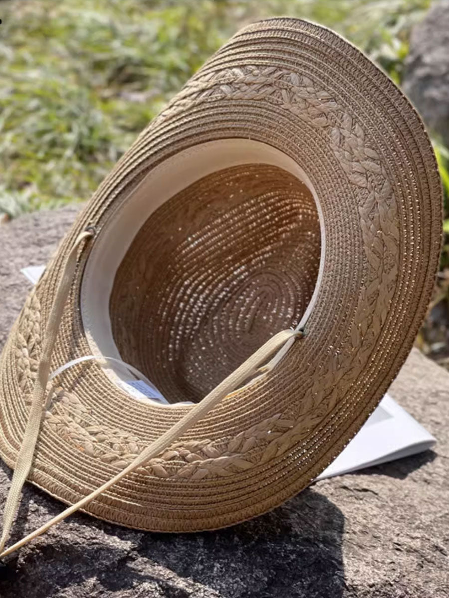 Western Vintage Woven Straw Hat Jeweled Visor