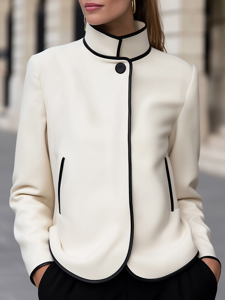 Modern Elegance Trimmed High Neck Jacket