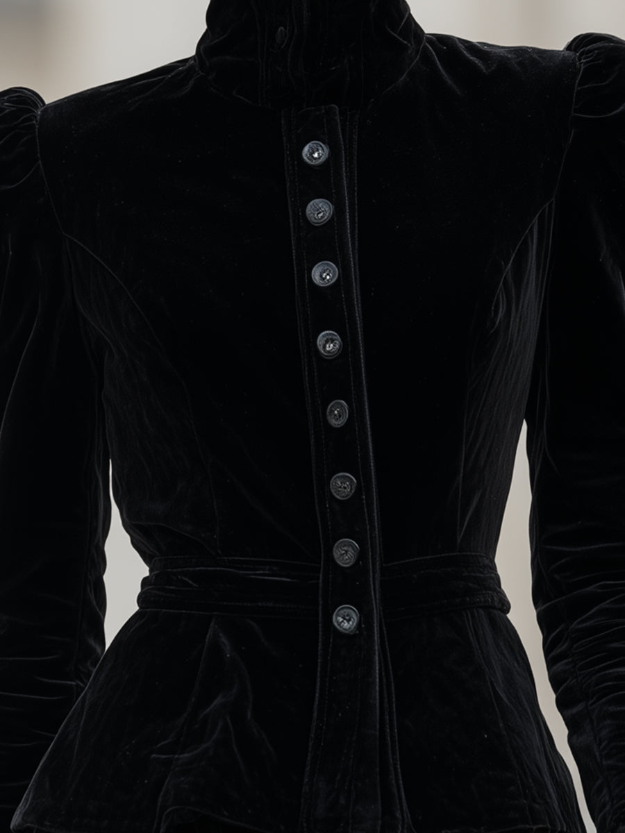 Structured Velvet High-Collar Jacket