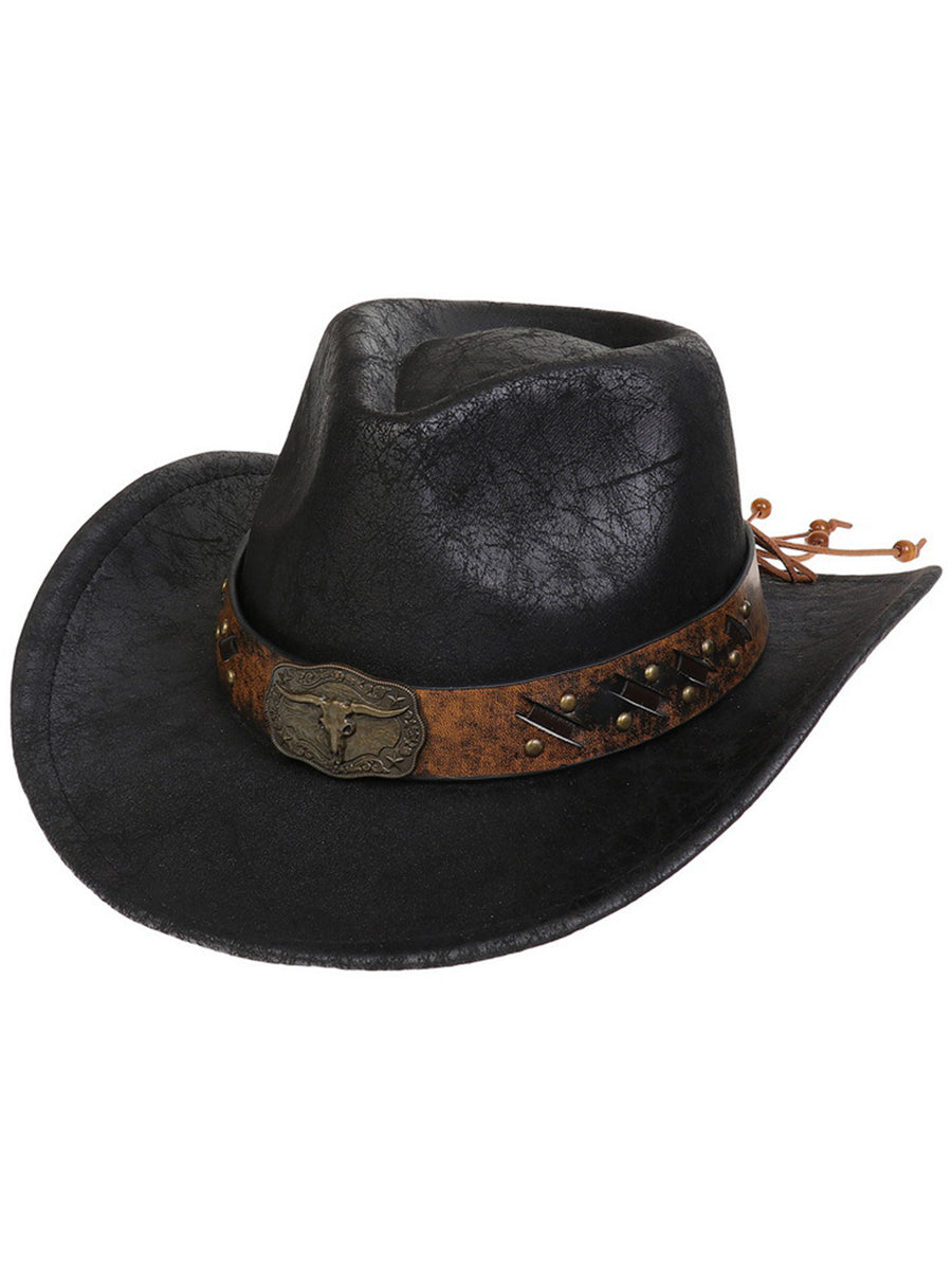 Western Vintage Faux Leather Cracked Cowboy Hat