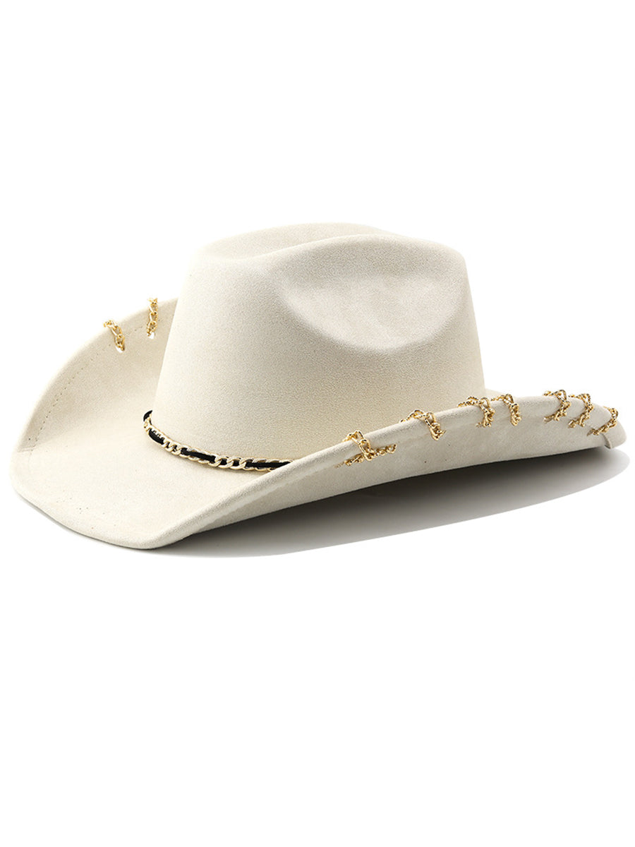 Outdoor Retro Large Brim Decorative Chain Cowboy Hat
