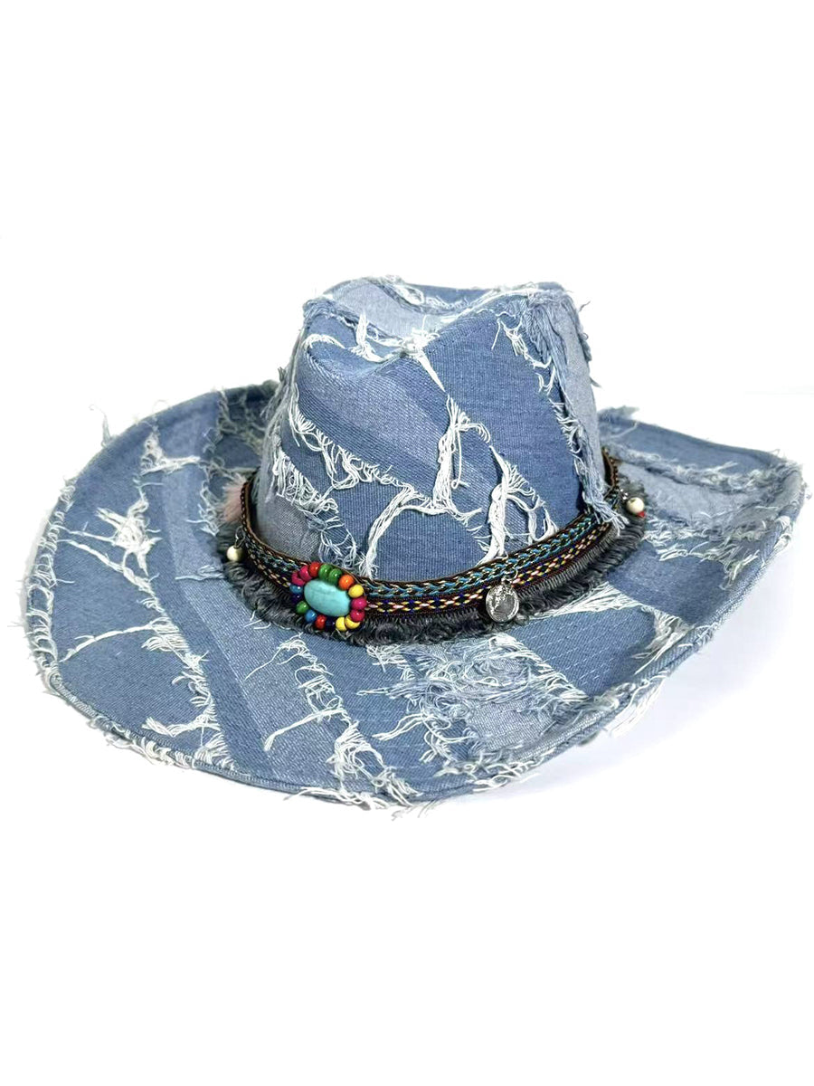 Vintage Distressed Raw-edged Western Cowboy Hat