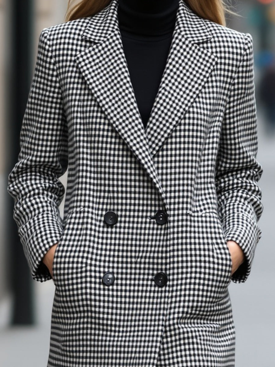 Checked Wool Double-Breasted Coat