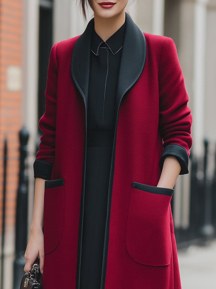 Contrast-Trim Wool-Blend Longline Coat