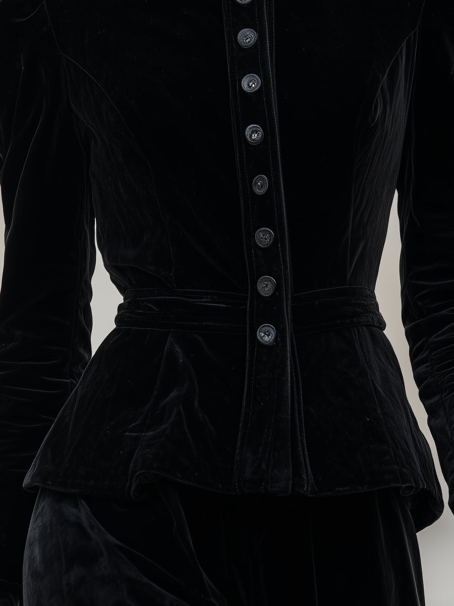 Structured Velvet High-Collar Jacket