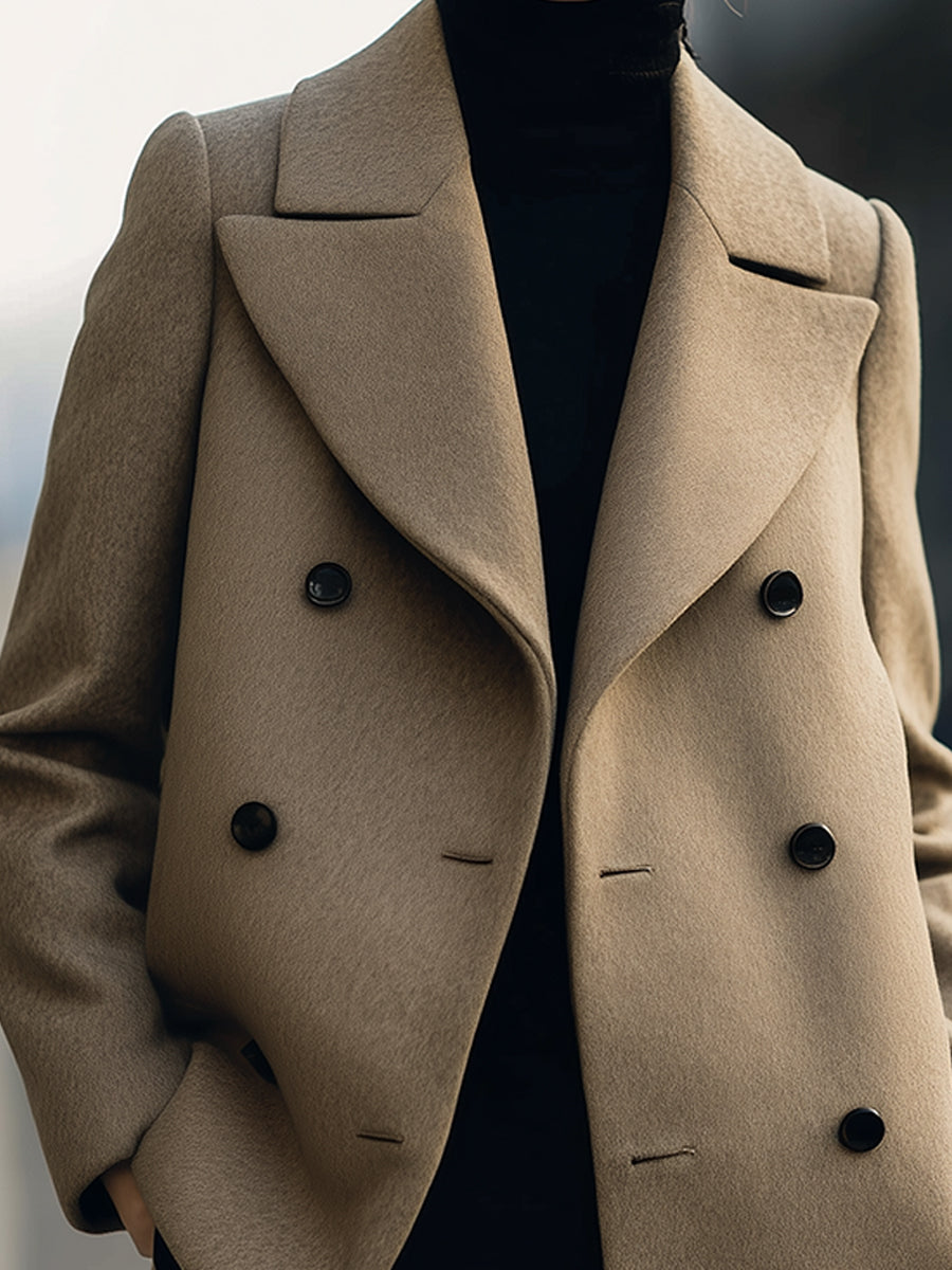 Short Double-Breasted Camel Coat