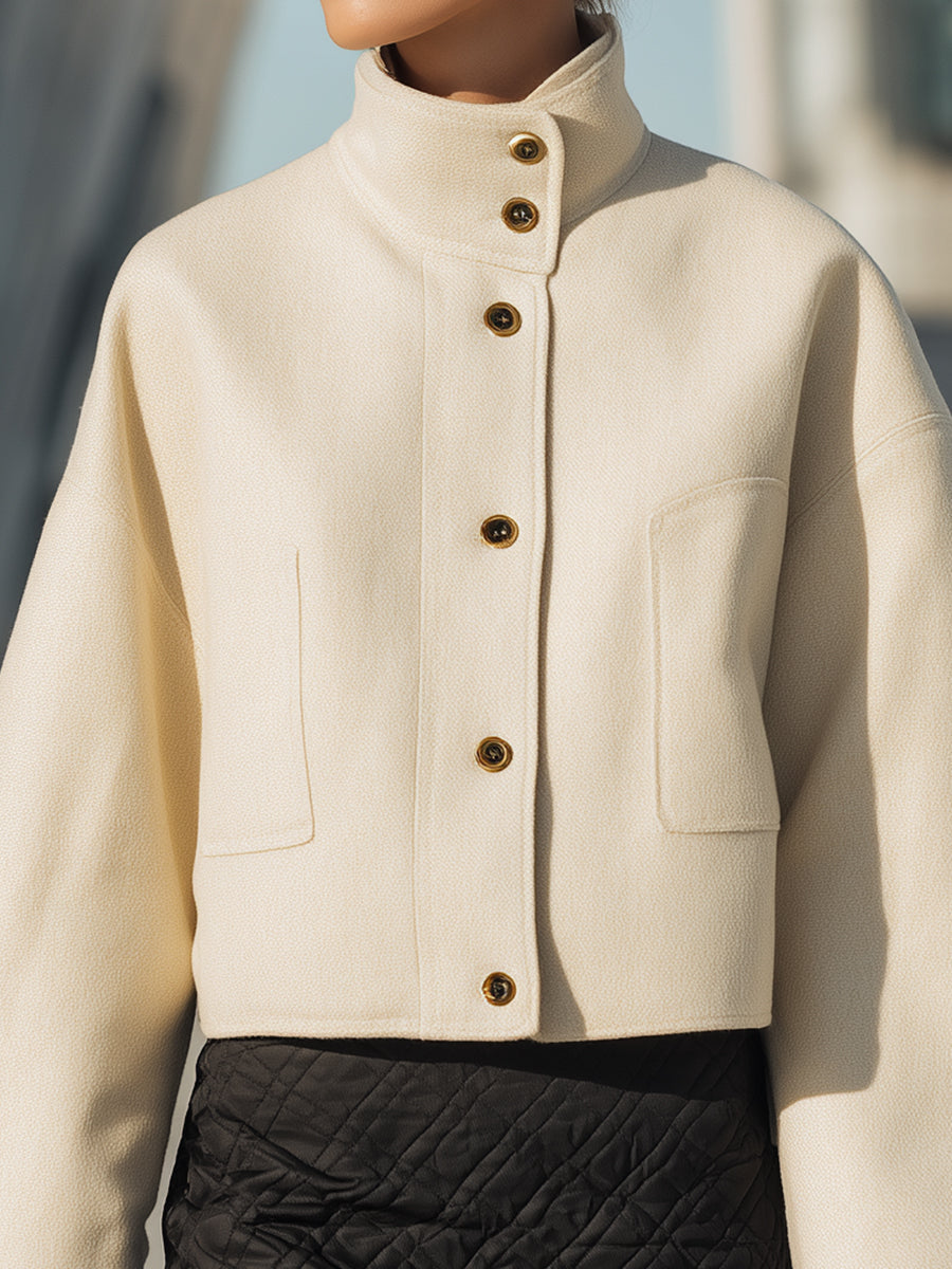 Ivory Cropped Jacket With Quilted Skirt Set
