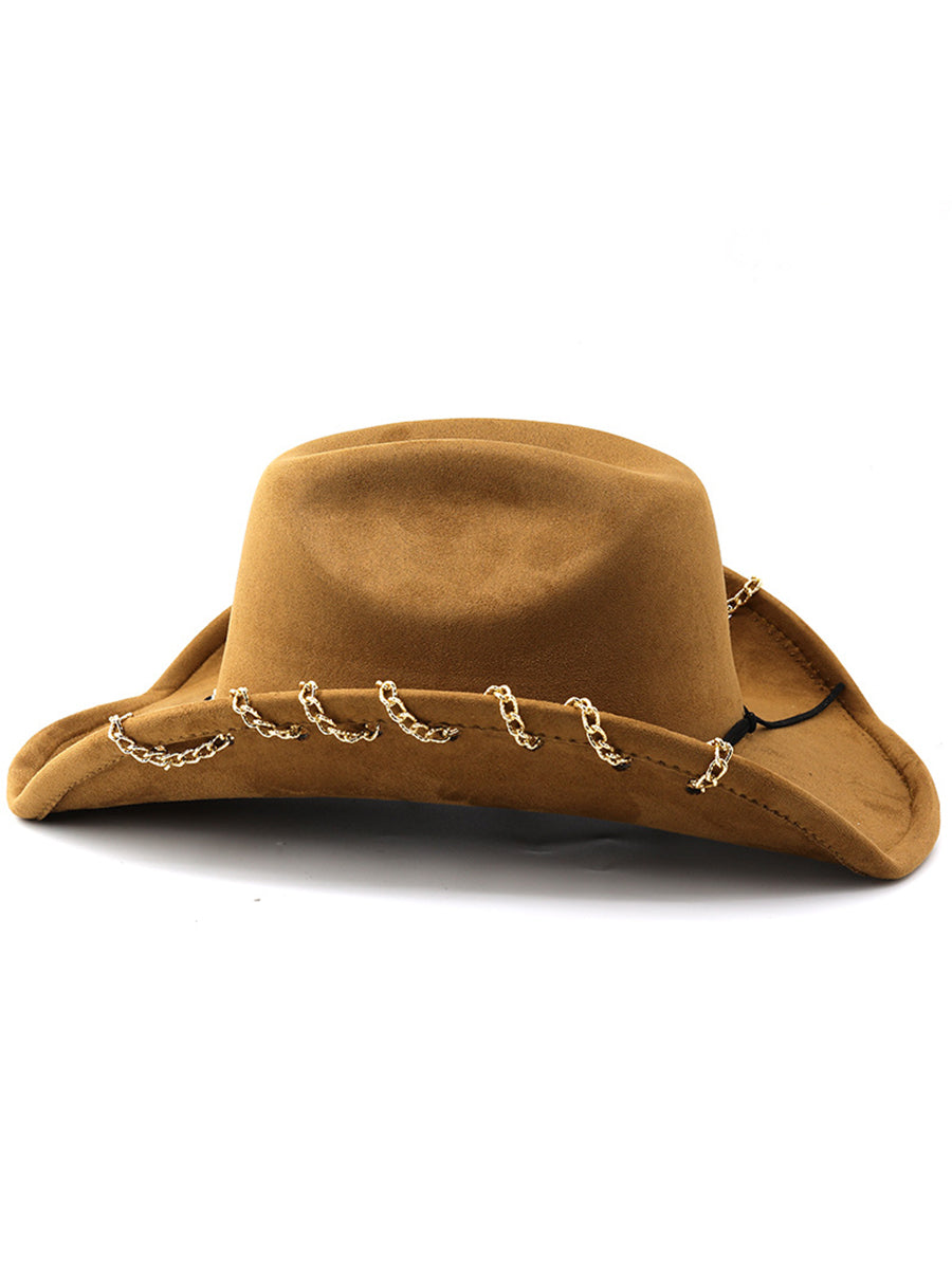 Outdoor Retro Large Brim Decorative Chain Cowboy Hat