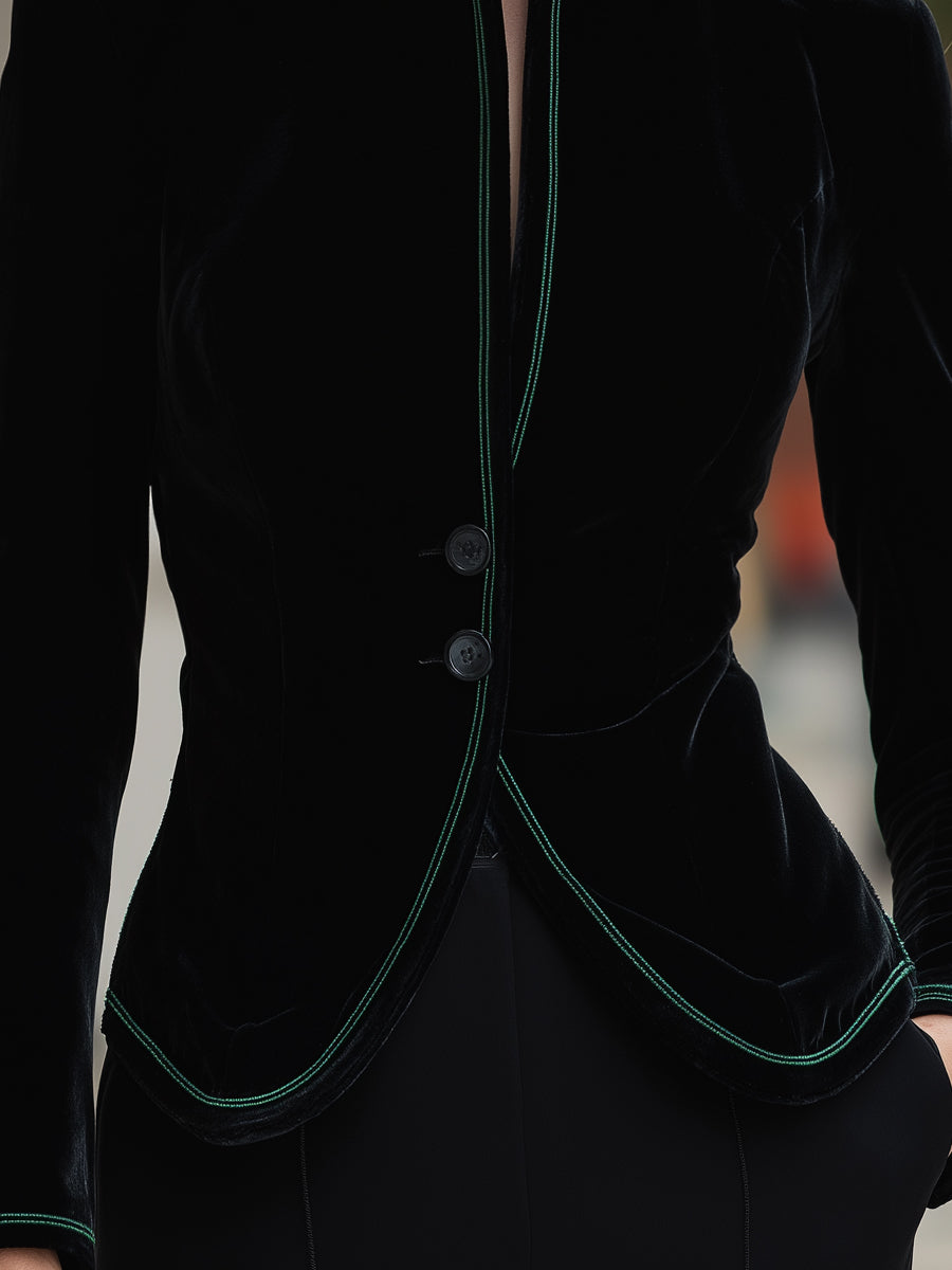 Velvet Tailored Blazer With Contrast Trim