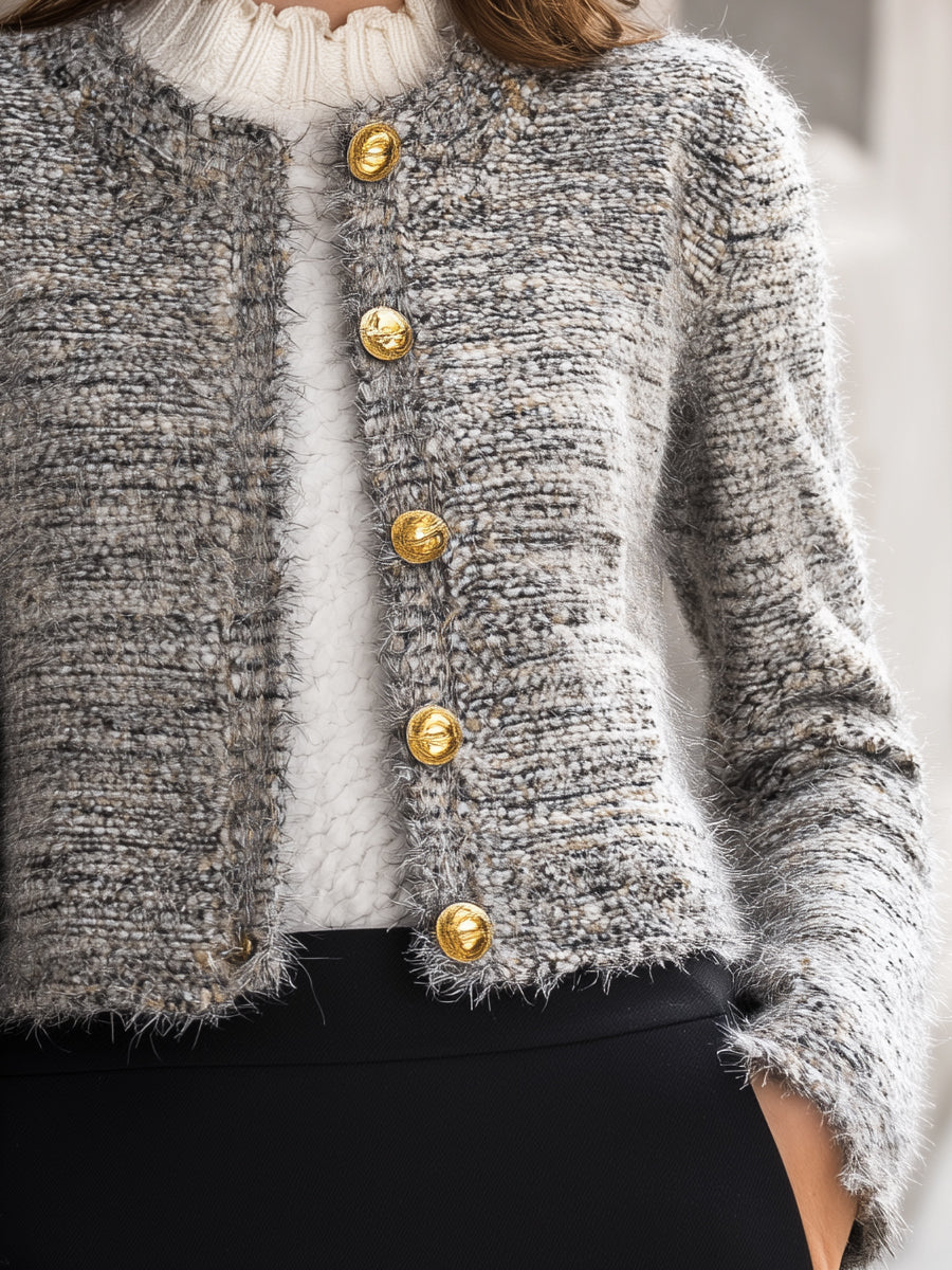 Cropped Tweed Jacket With Gold Buttons